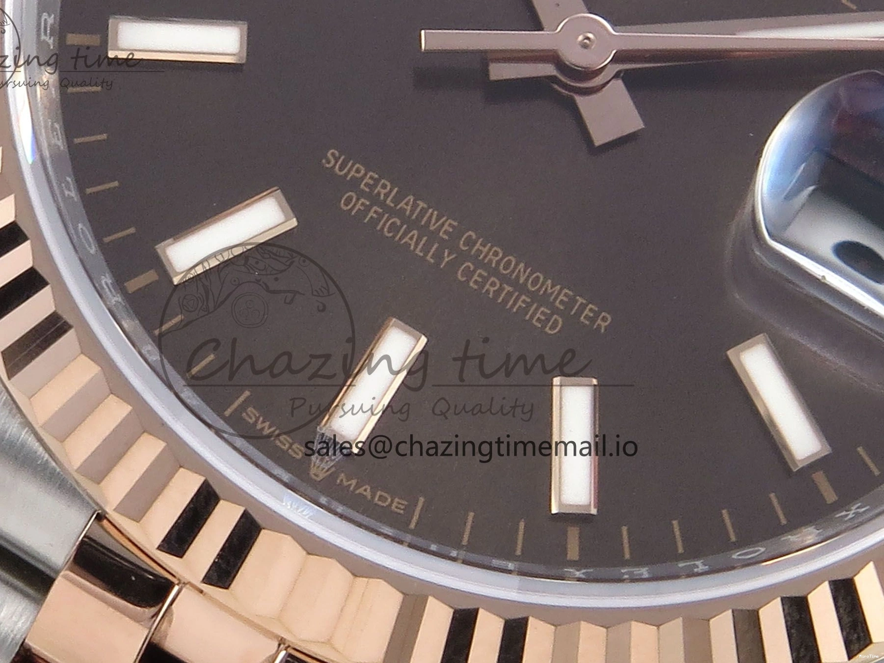 MiroTime 0204 SmoothTexture DateJust 36 126231 EWEF Best Edition Brown Dial Stick Marker on SS RG Jubilee Bracelet A 592
